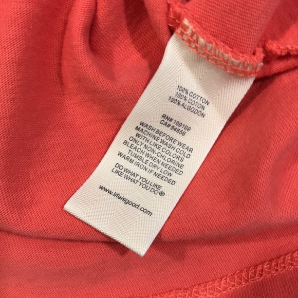 Life is Good 8th Note “Worthy” V-Neck Coral Screen T-Shirt size M - Picture 7 of 10